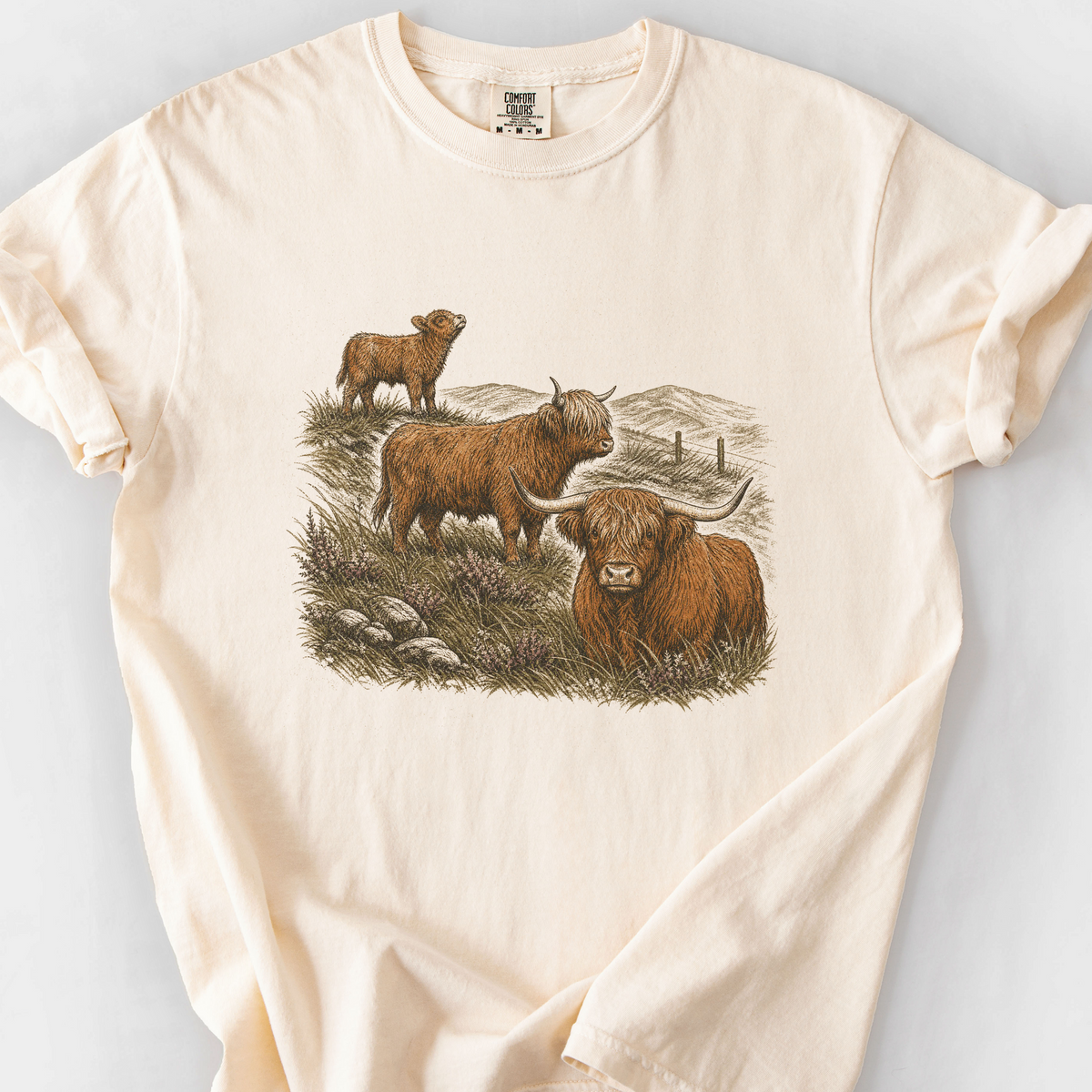 Highland Cows Field T-Shirt — Ivory