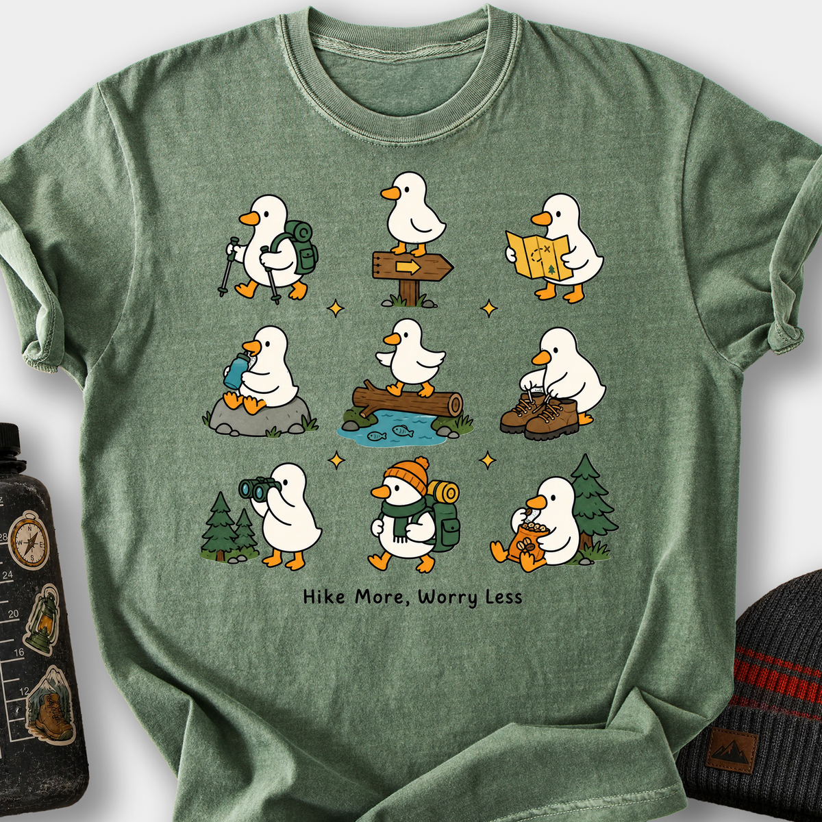Hike More Worry Less T-Shirt — Moss