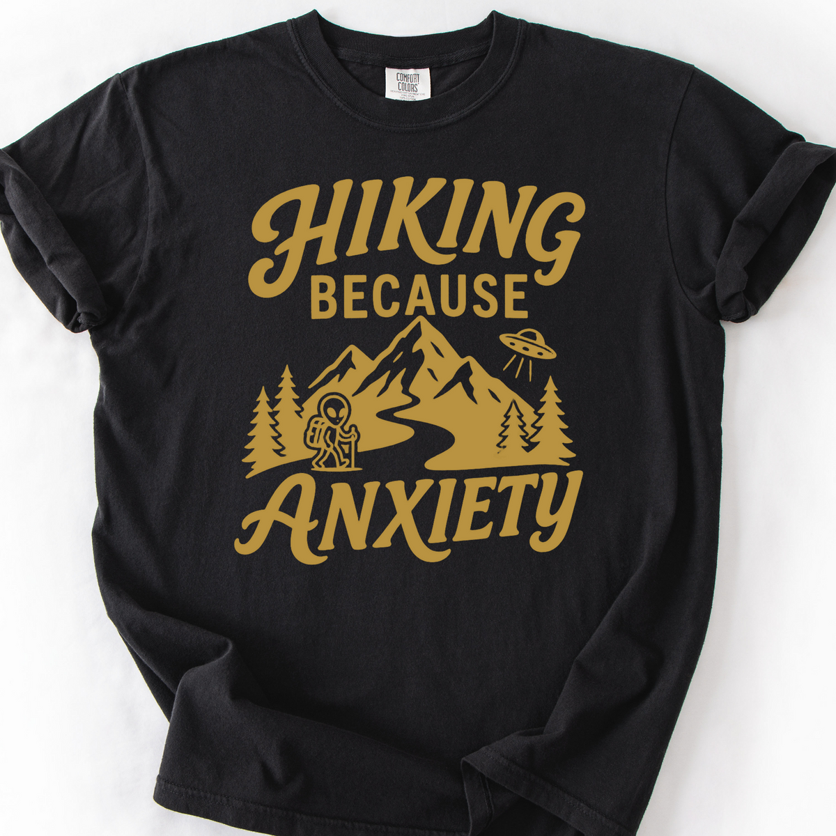 Hiking Because Anxiety T-Shirt — Black