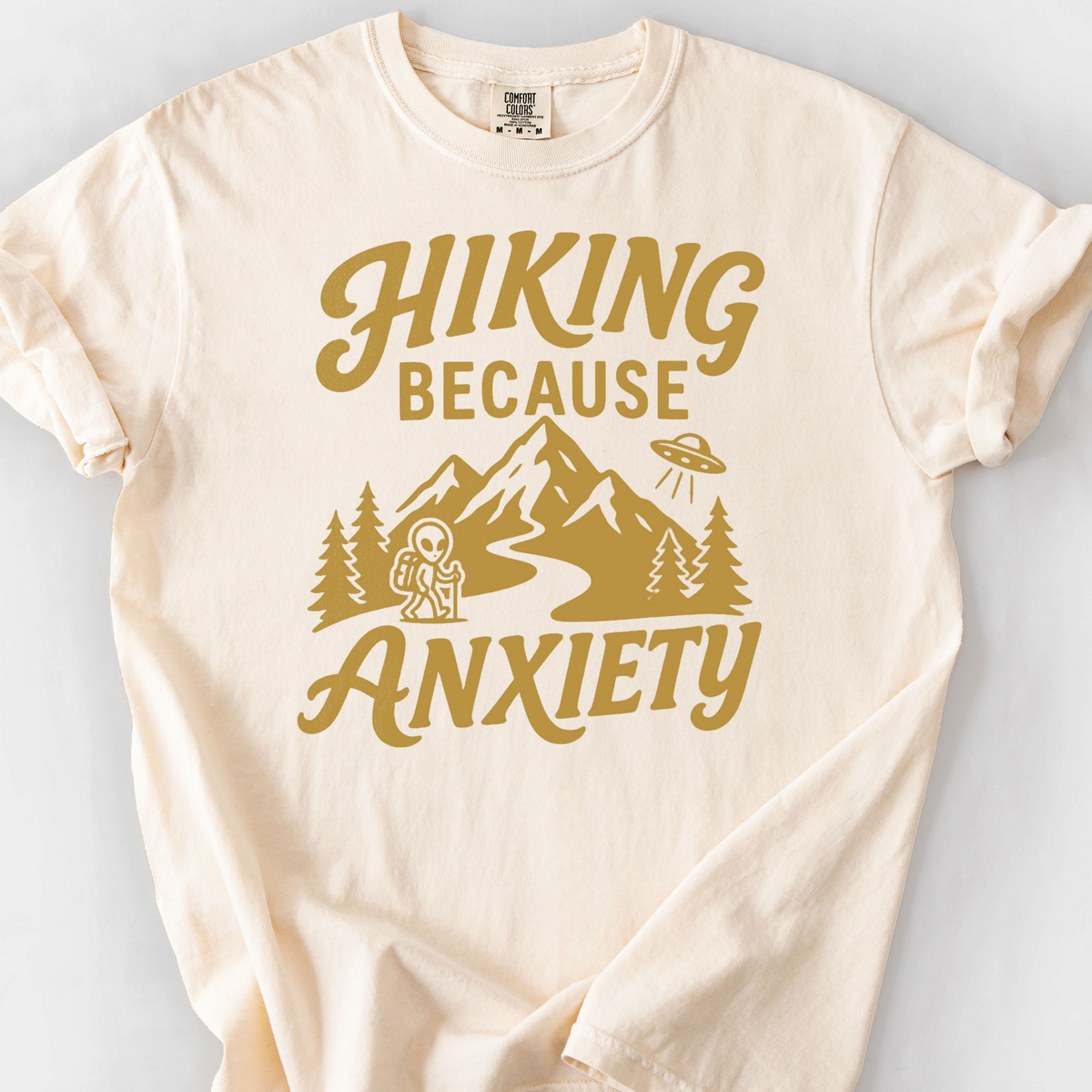 Hiking Because Anxiety T-Shirt — Ivory