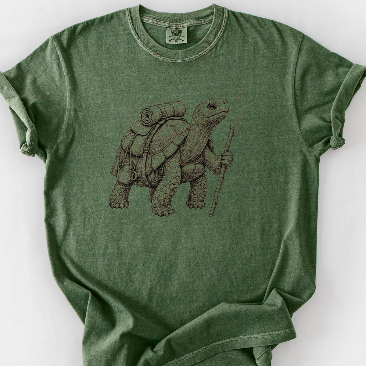 Hiking Tortoise T-Shirt — Moss