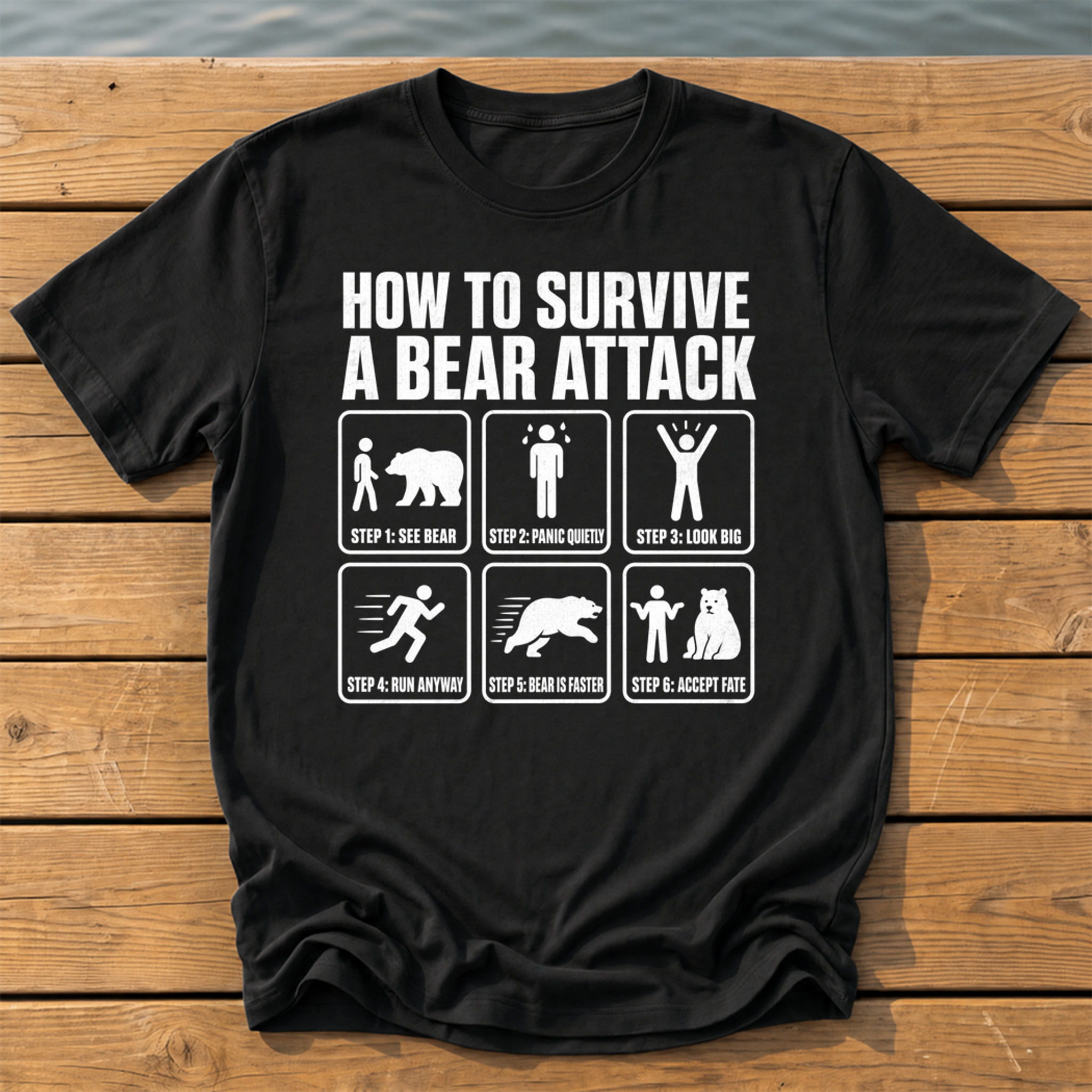 How To Survive Bear Attack T-Shirt — Black