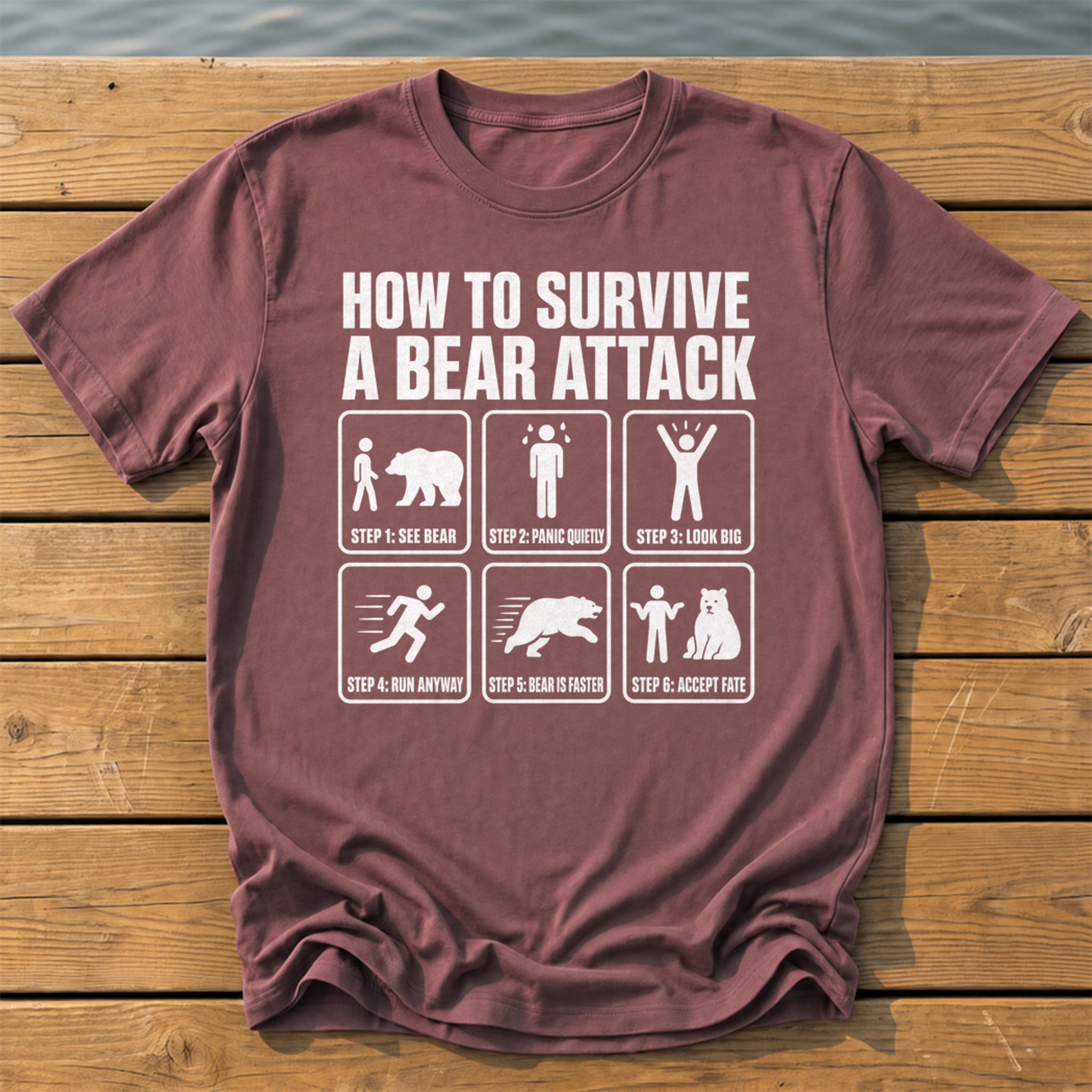 How To Survive Bear Attack T-Shirt — Brick