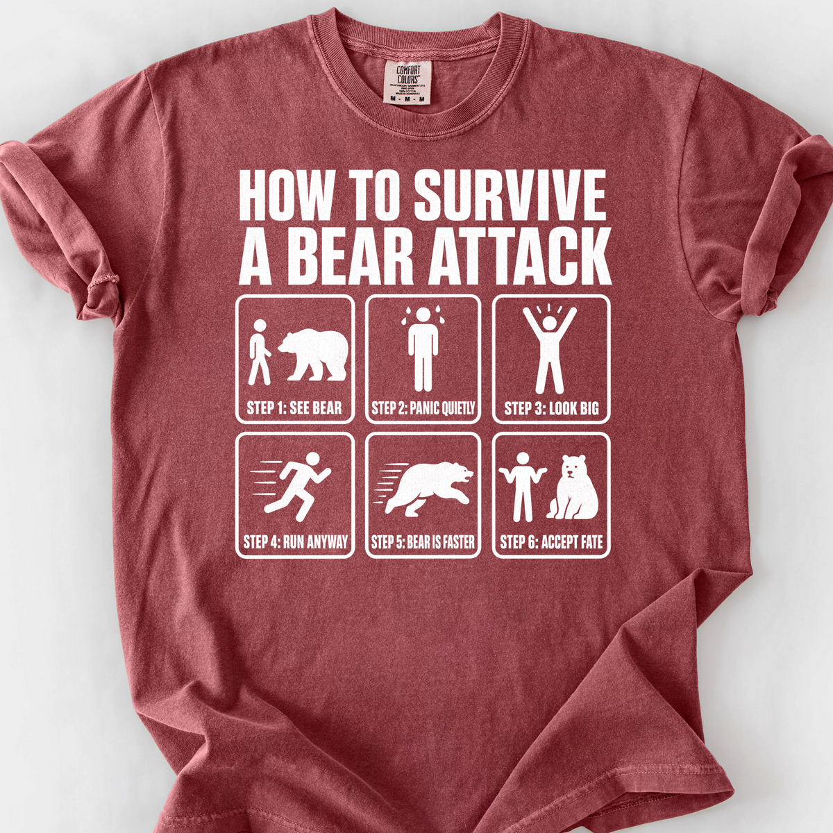 How To Survive Bear Attack T-Shirt — Brick