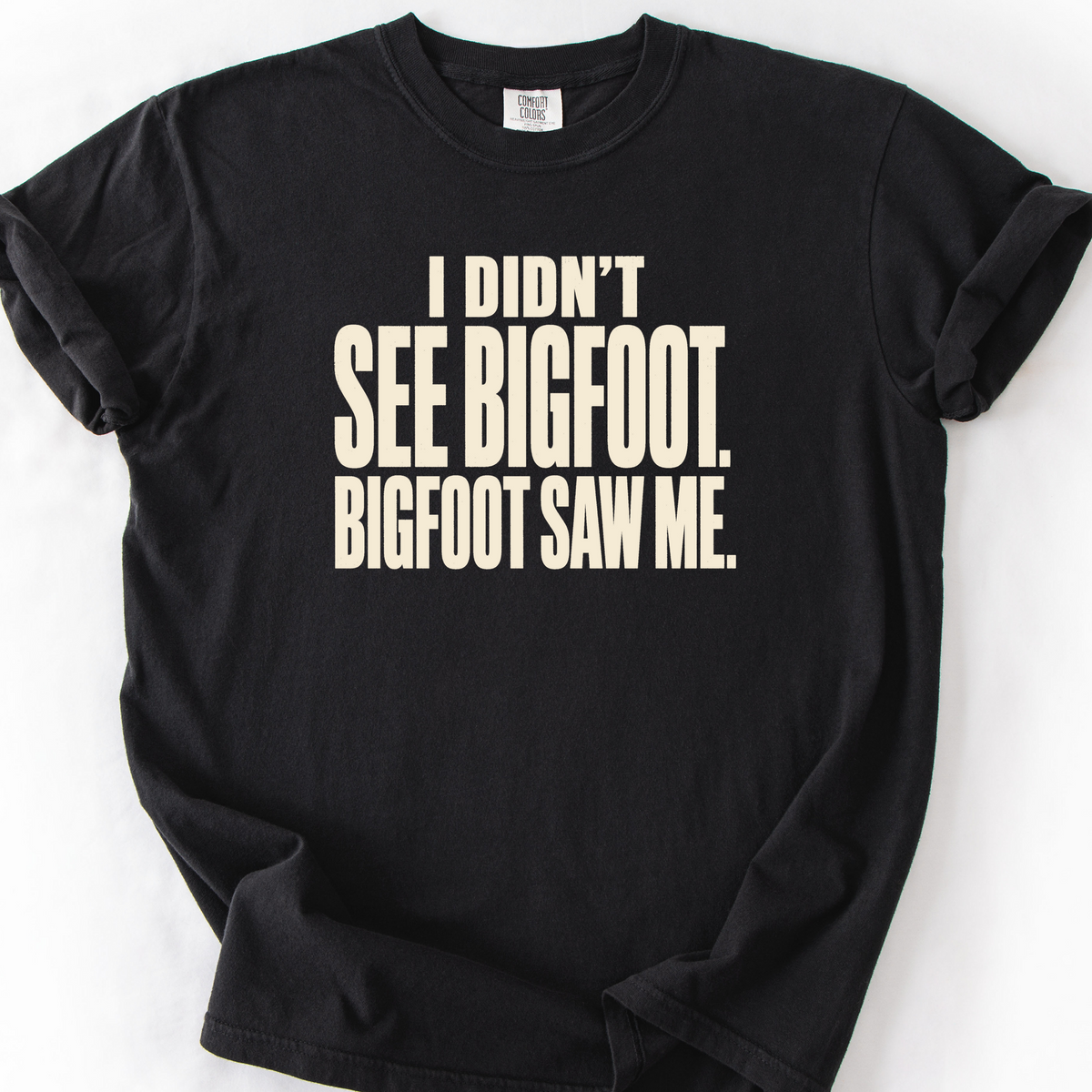 I Didnt See Bigfoot Bigfoot Saw Me T-Shirt — Black