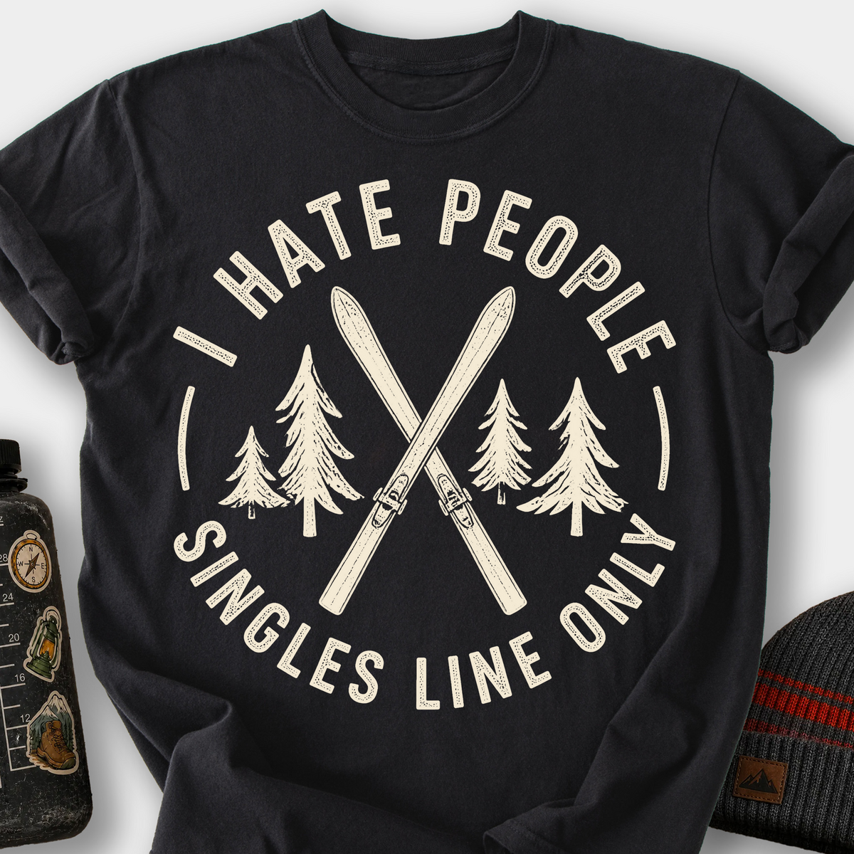 I Hate People, Singles Line Only T-Shirt — Black