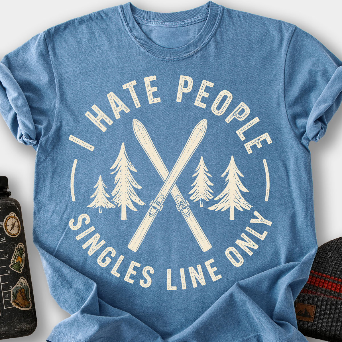 I Hate People, Singles Line Only T-Shirt — Blue Jean