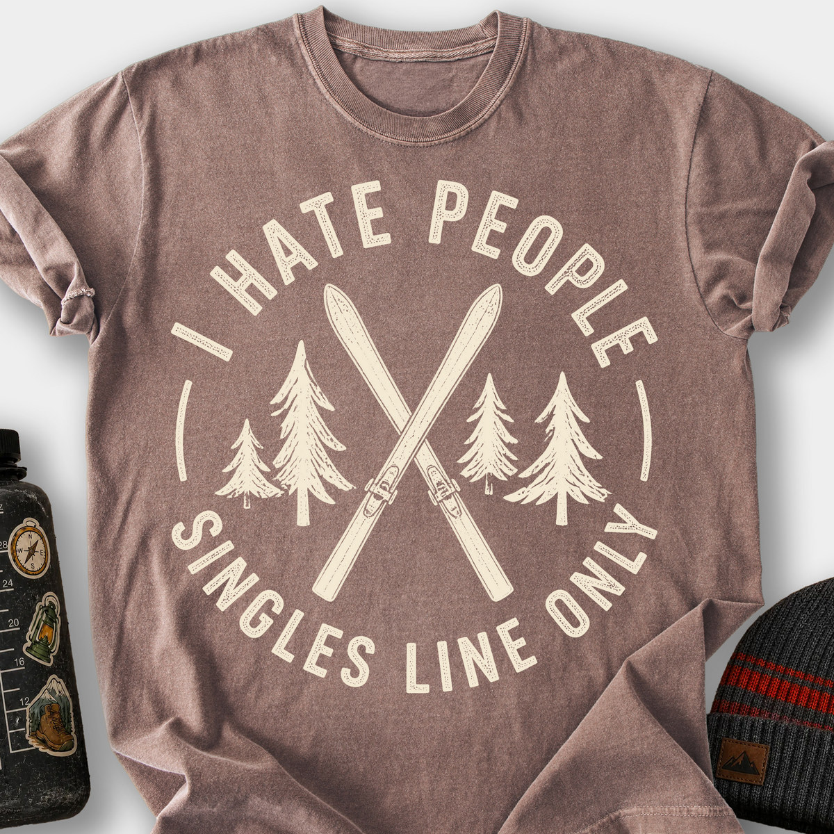 I Hate People, Singles Line Only T-Shirt — Espresso