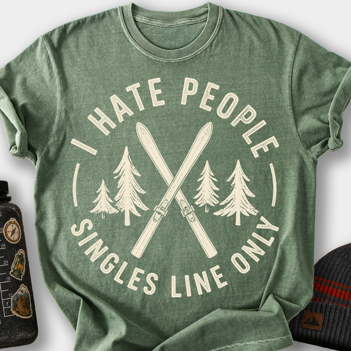 I Hate People, Singles Line Only T-Shirt — Moss