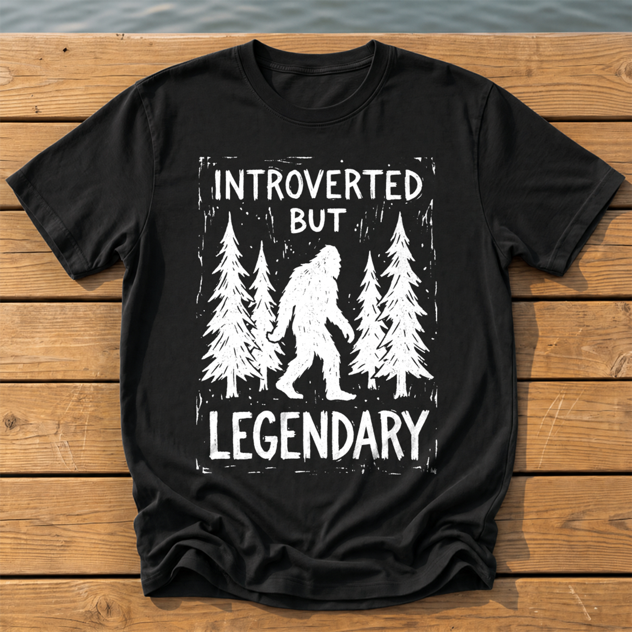 Introverted But Legendary (Linocut) T-Shirt — Black