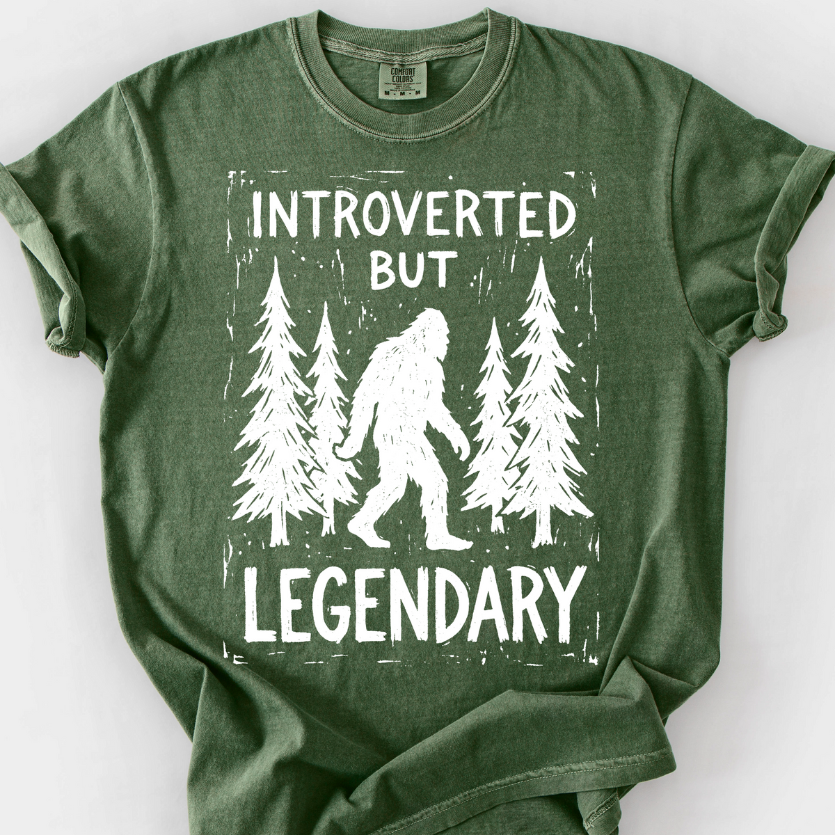 Introverted But Legendary (Linocut) T-Shirt — Moss