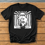 leaping bass striped bold folk cutout na T-Shirt — Black