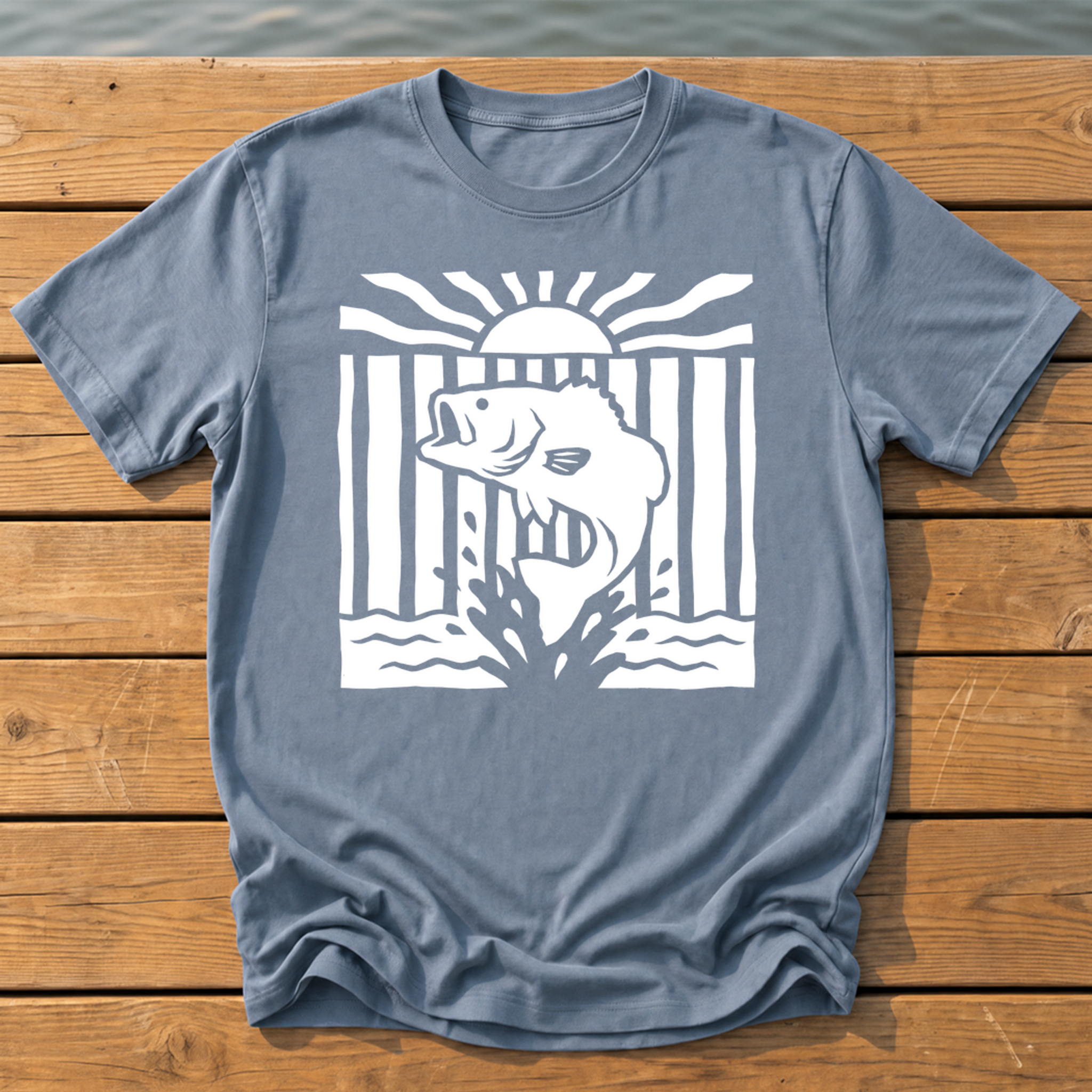 leaping bass striped bold folk cutout na T-Shirt — Blue Jean