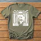 leaping bass striped bold folk cutout na T-Shirt — Moss