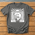 leaping bass striped bold folk cutout na T-Shirt — Pepper