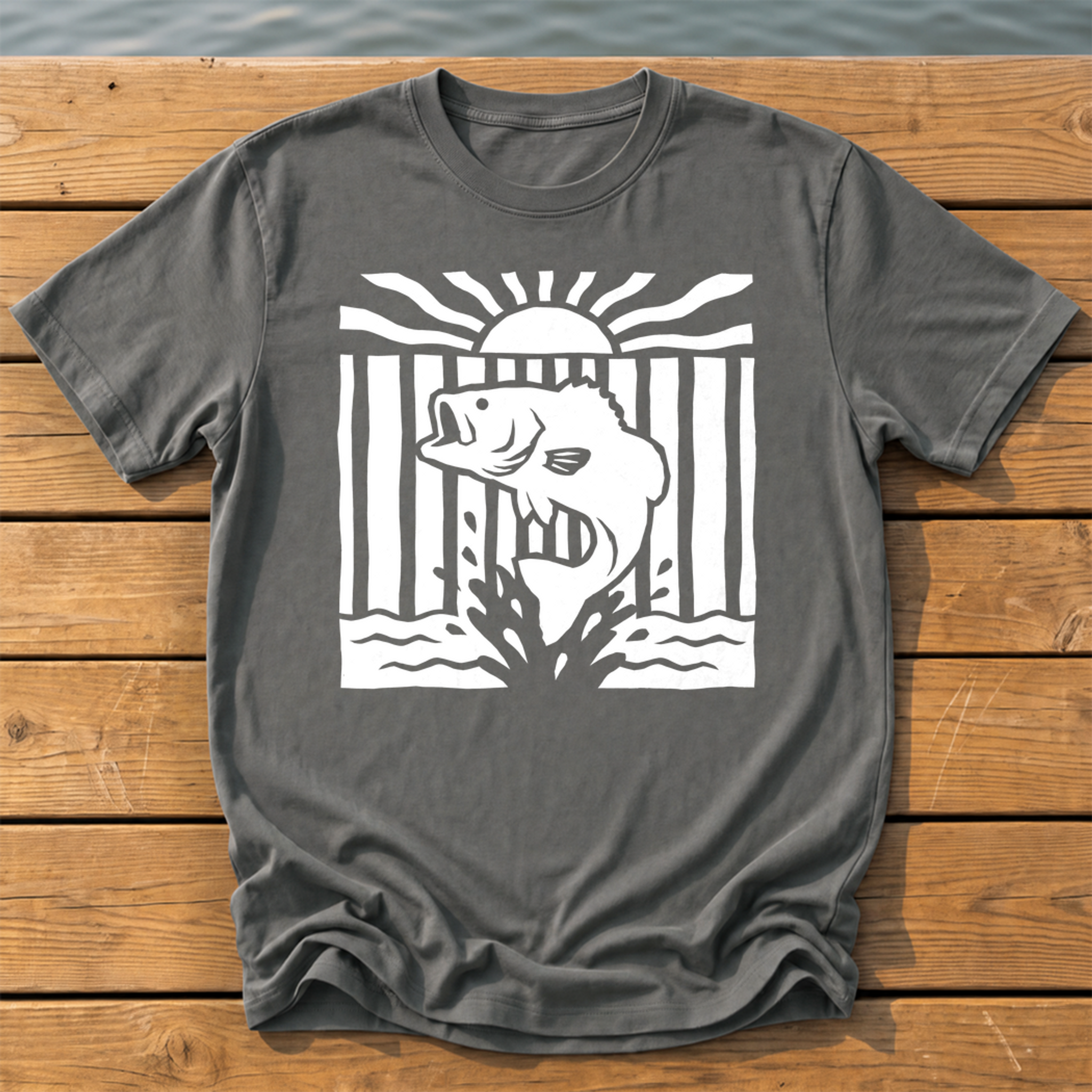 leaping bass striped bold folk cutout na T-Shirt — Pepper