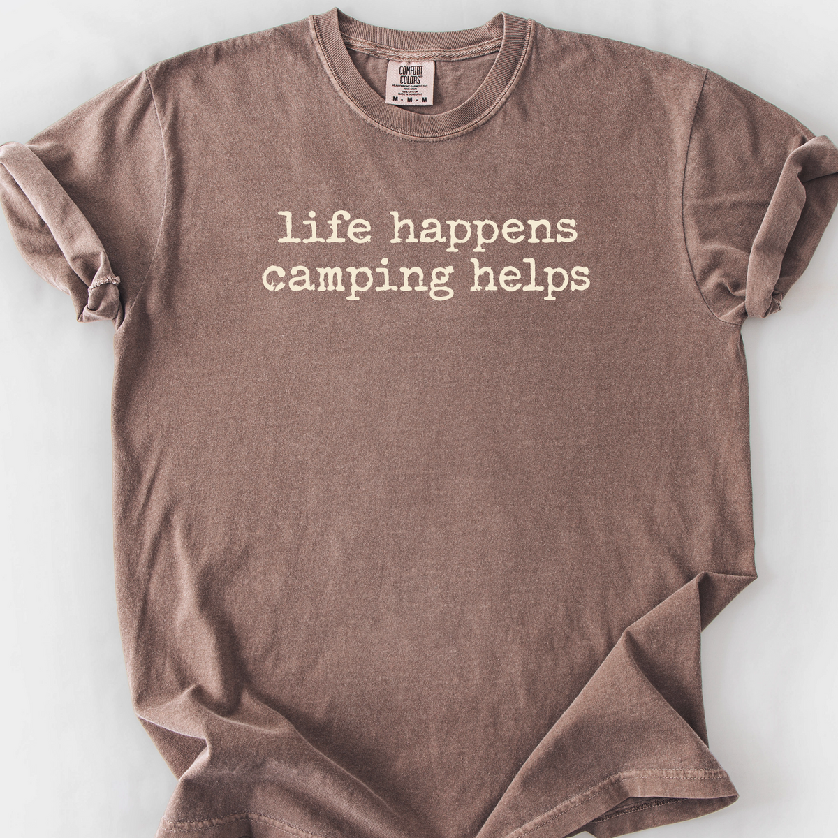 Life Happens Camping Helps T-Shirt — Espresso