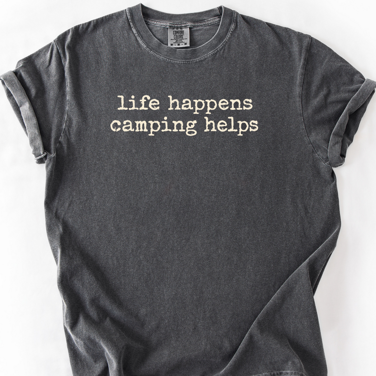 Life Happens Camping Helps T-Shirt — Pepper