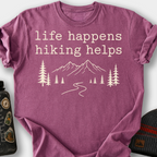 Life Happens, Hiking Helps T-Shirt — Berry