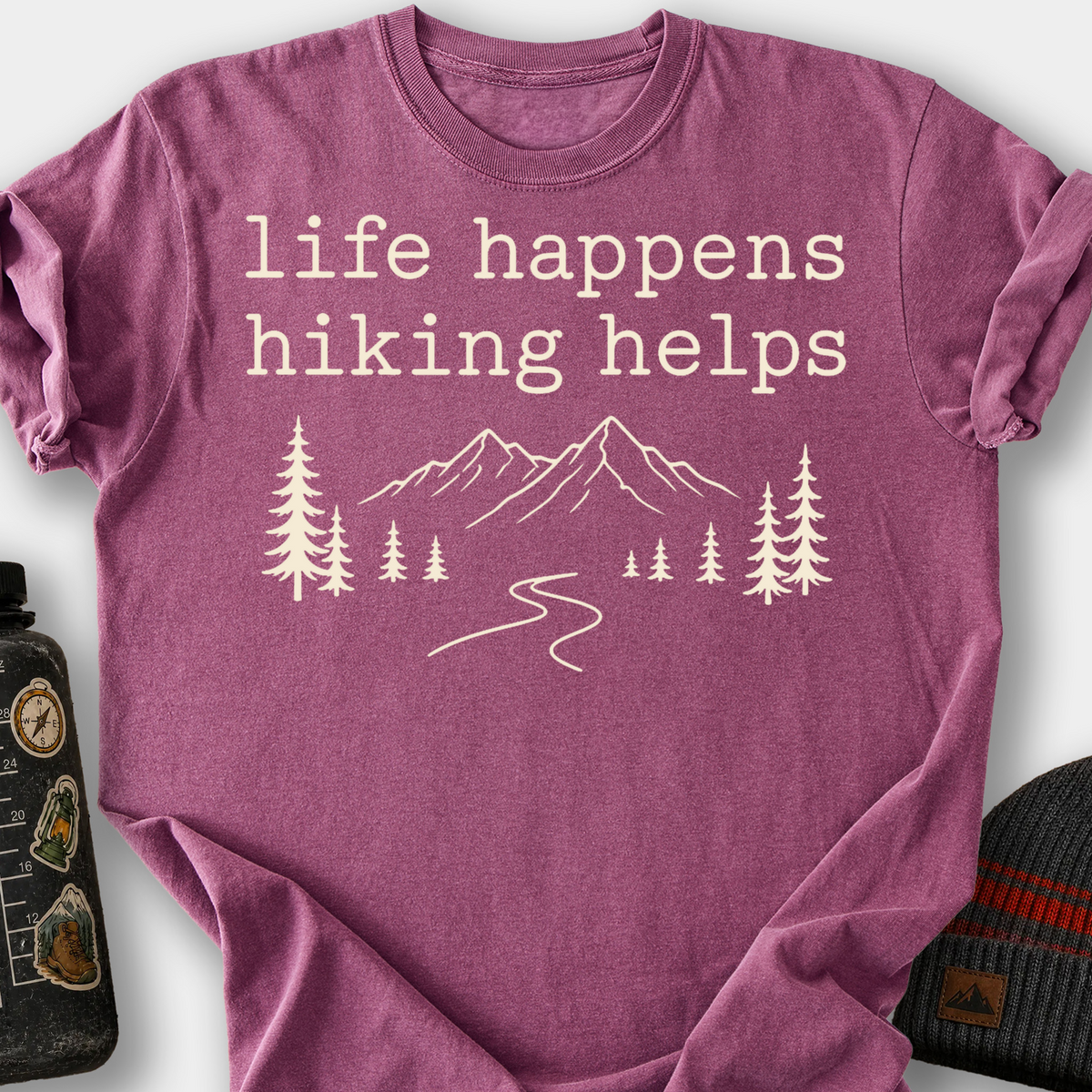 Life Happens, Hiking Helps T-Shirt — Berry