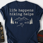 Life Happens, Hiking Helps T-Shirt — Navy