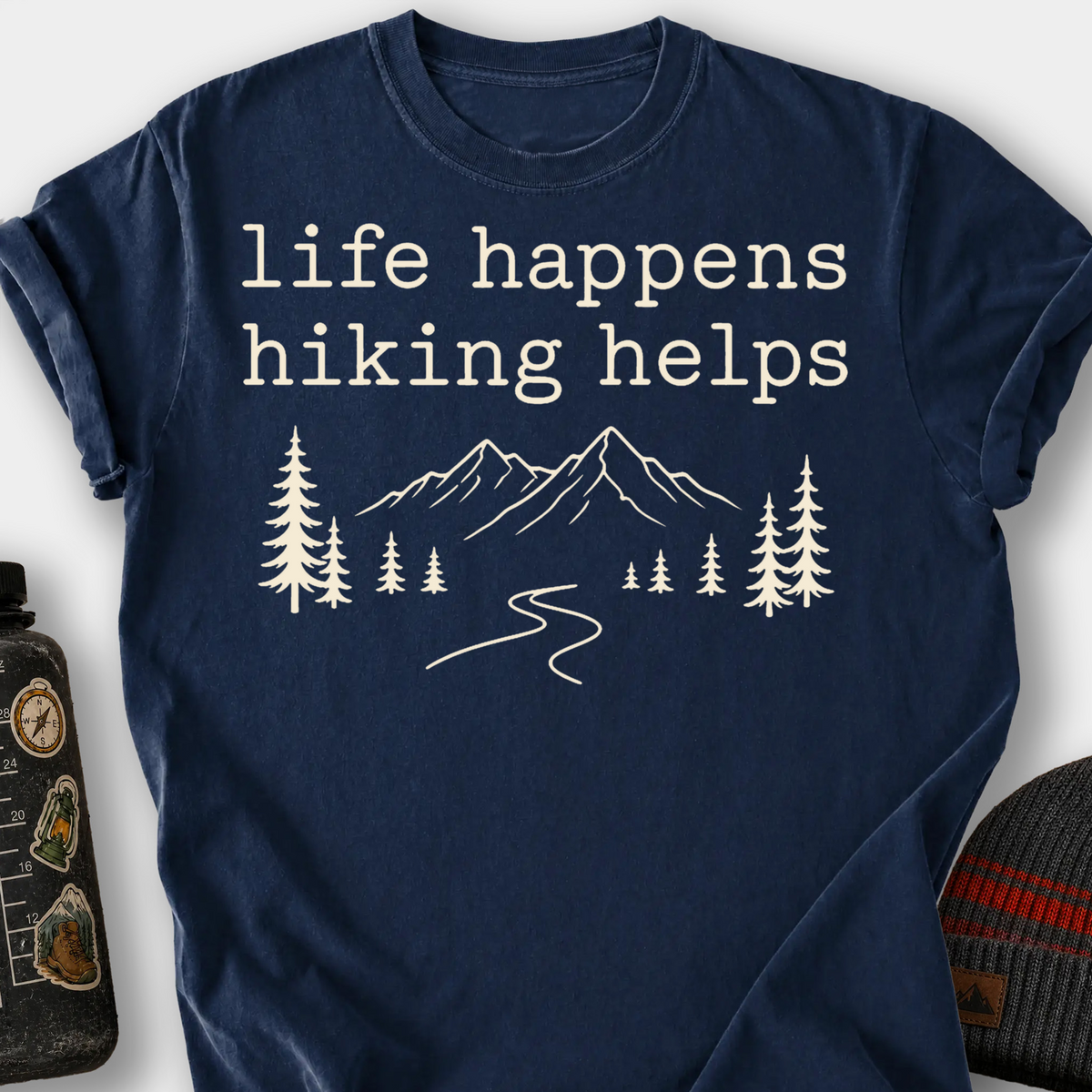 Life Happens, Hiking Helps T-Shirt — Navy