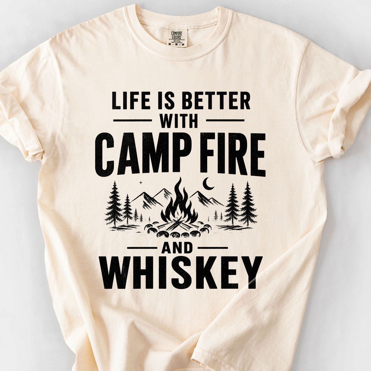 Life Is Better with Campfire and Whiskey T-Shirt — Ivory