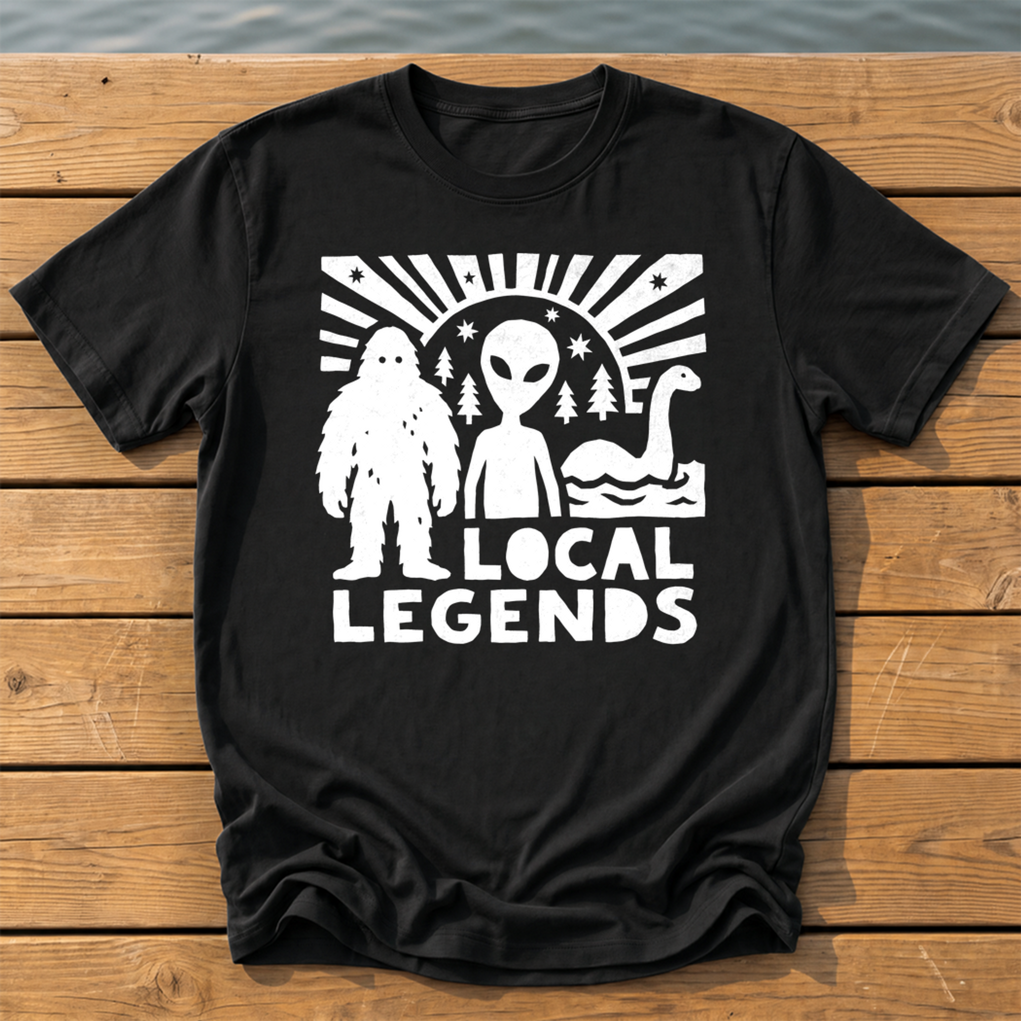 local legends cryptids_bold folk cutout_nano banana pro 0 T-Shirt — Black