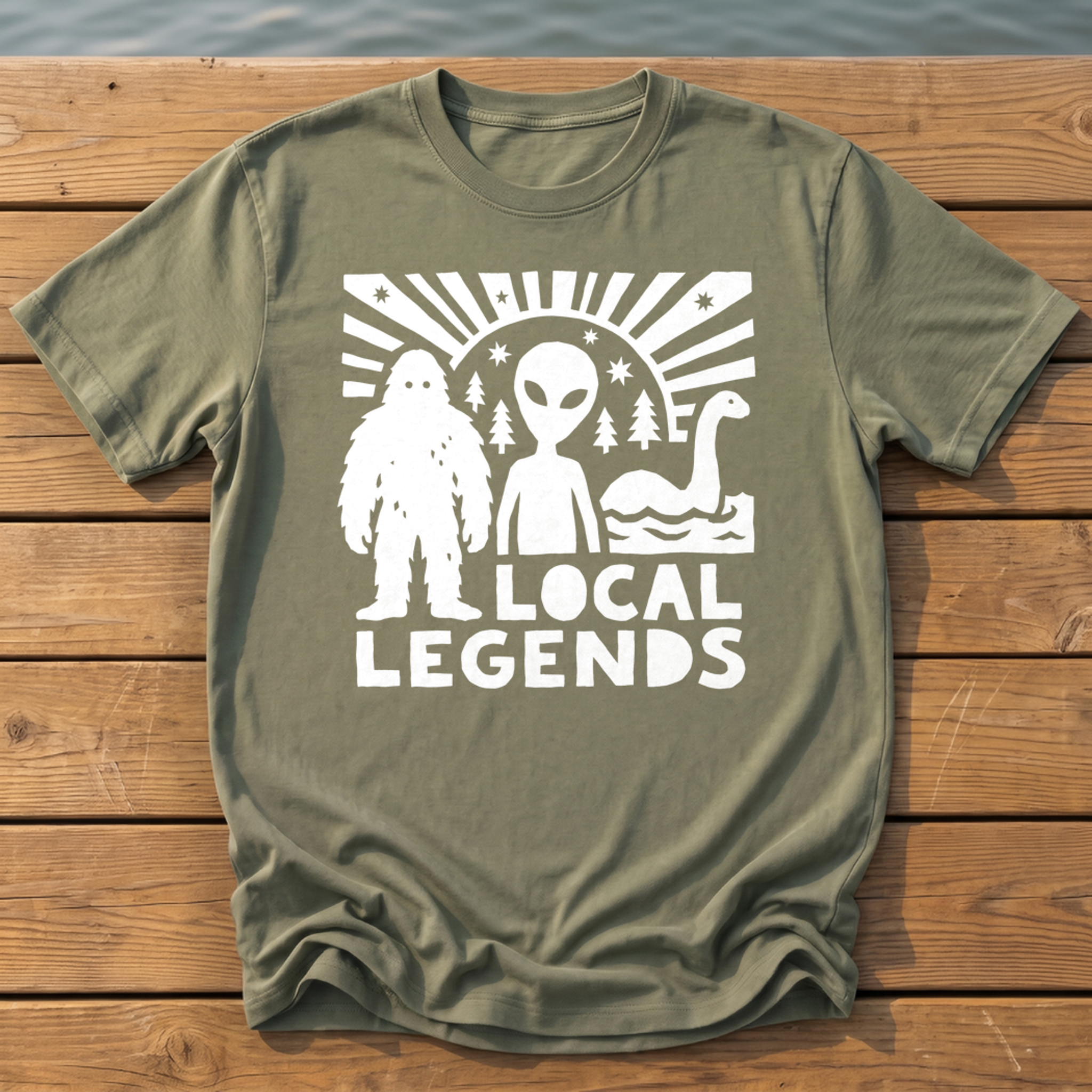 local legends cryptids_bold folk cutout_nano banana pro 0 T-Shirt — Moss