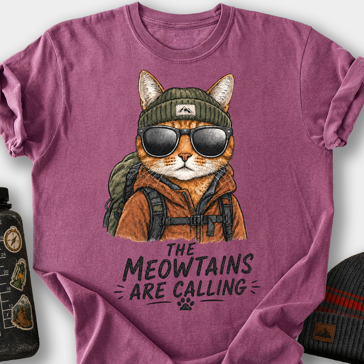 Meowtains Are Calling T-Shirt — Berry