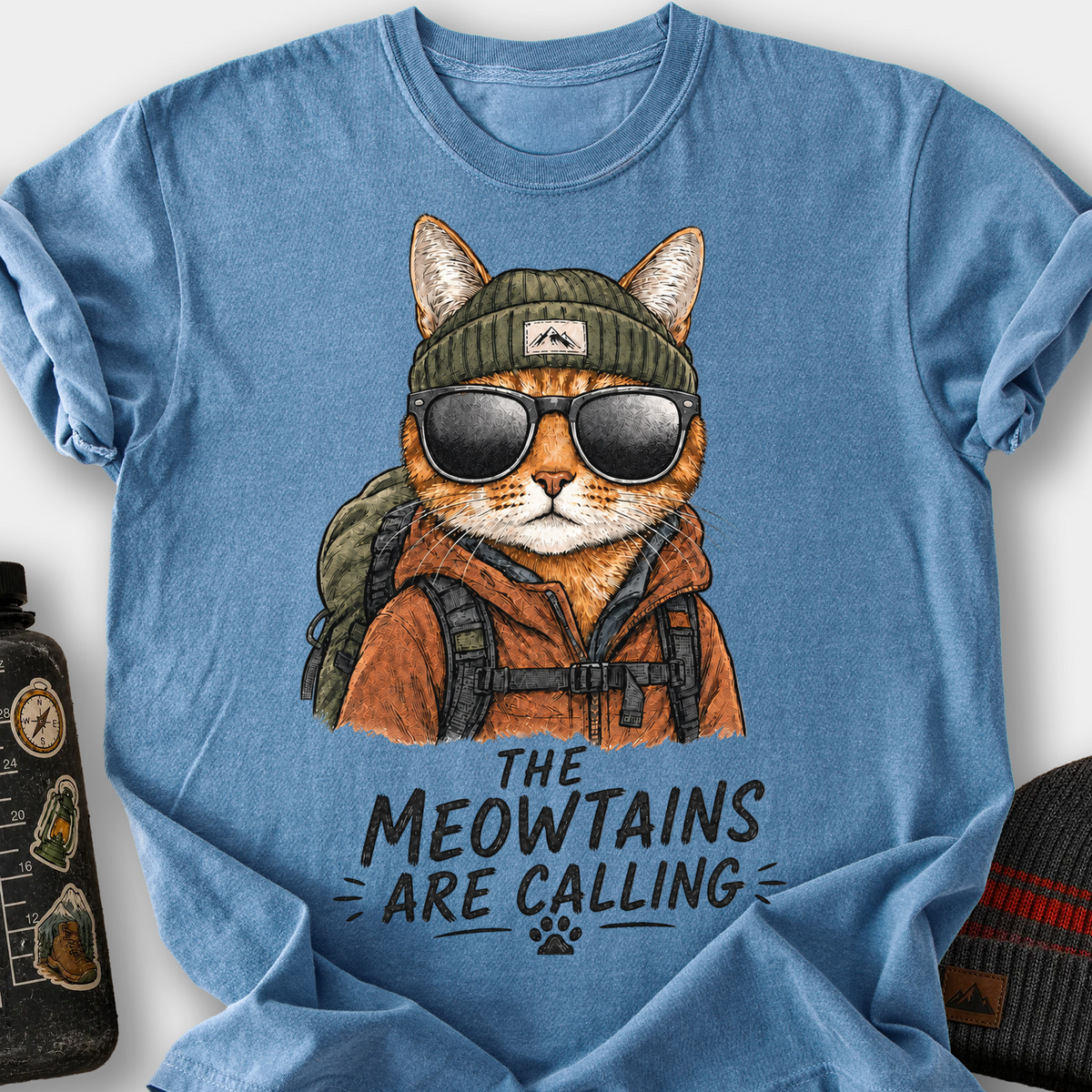 Meowtains Are Calling T-Shirt — Blue Jean