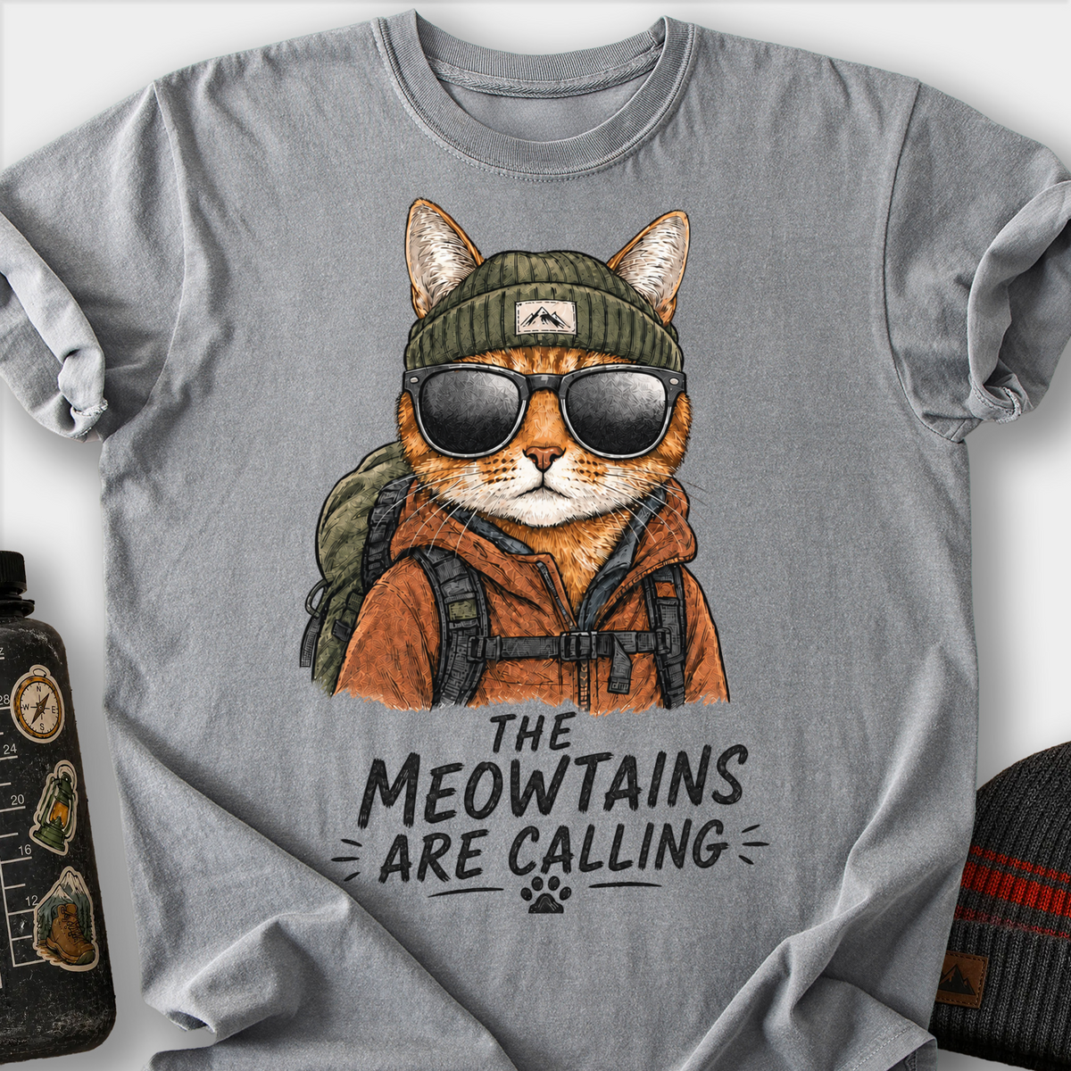 Meowtains Are Calling T-Shirt — Grey