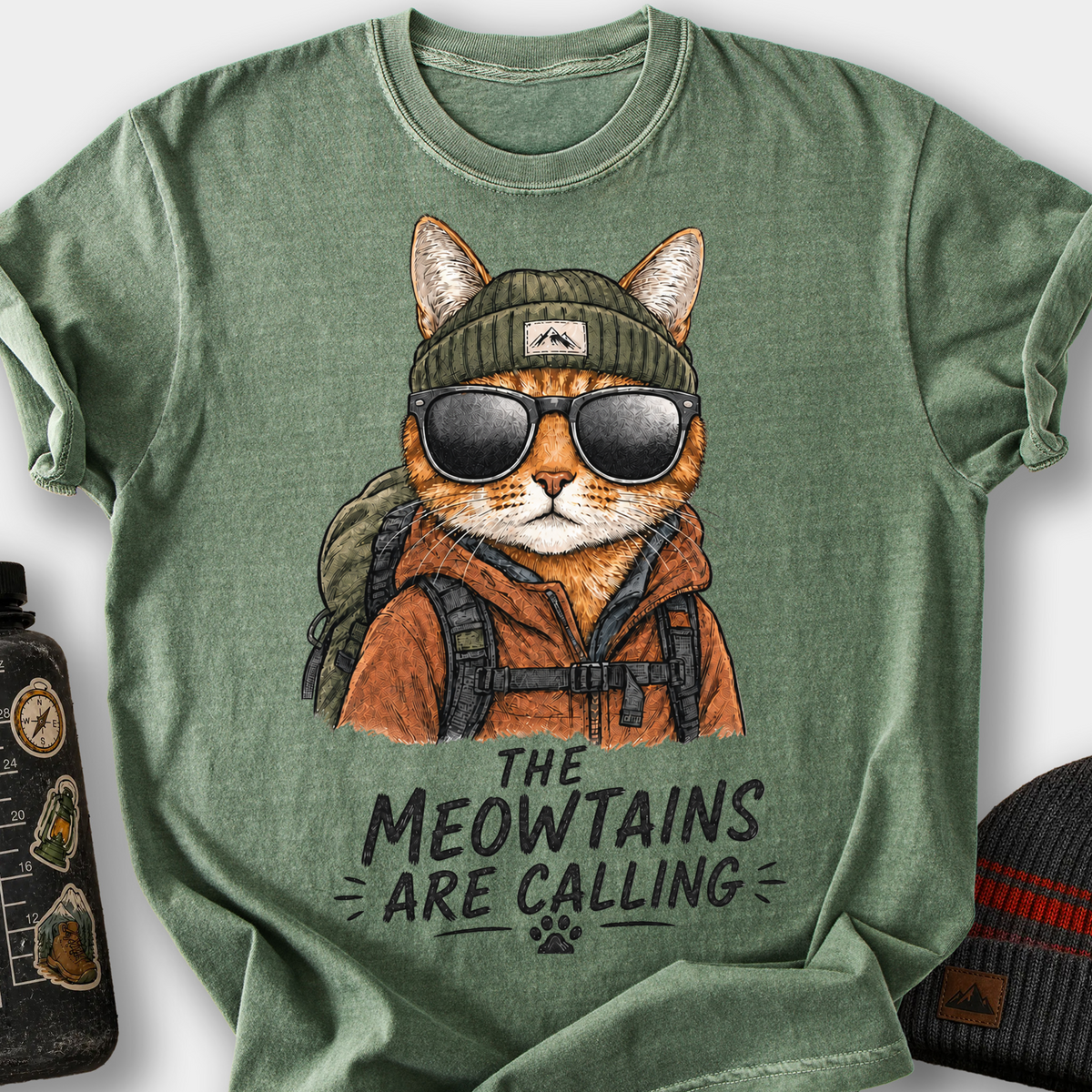 Meowtains Are Calling T-Shirt — Moss