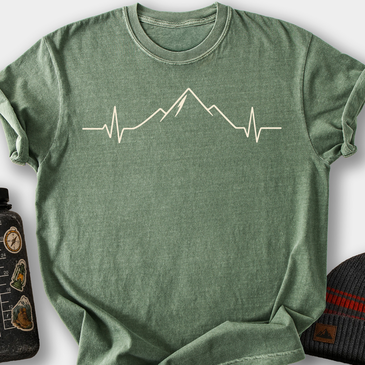 Mountain Heartbeat (Peaks) T-Shirt — Moss