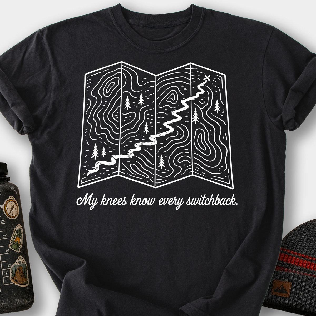 My Knees Know Every Switchback T-Shirt — Black