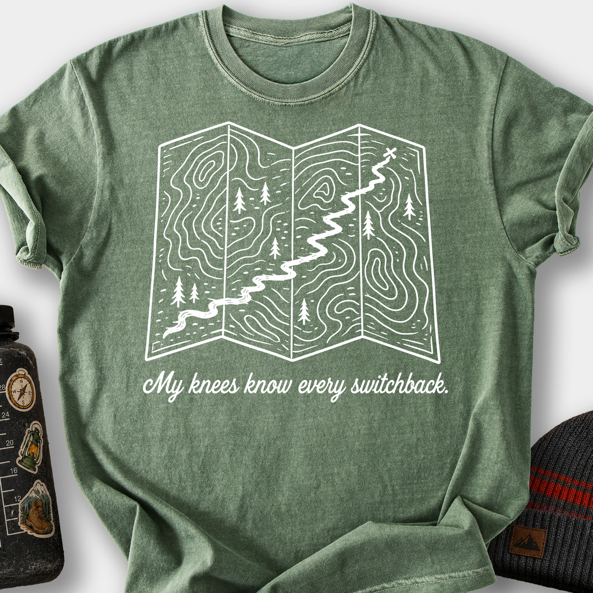 My Knees Know Every Switchback T-Shirt — Moss