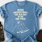 Never Underestimate the Old Guy (Skier) T-Shirt — Blue Jean