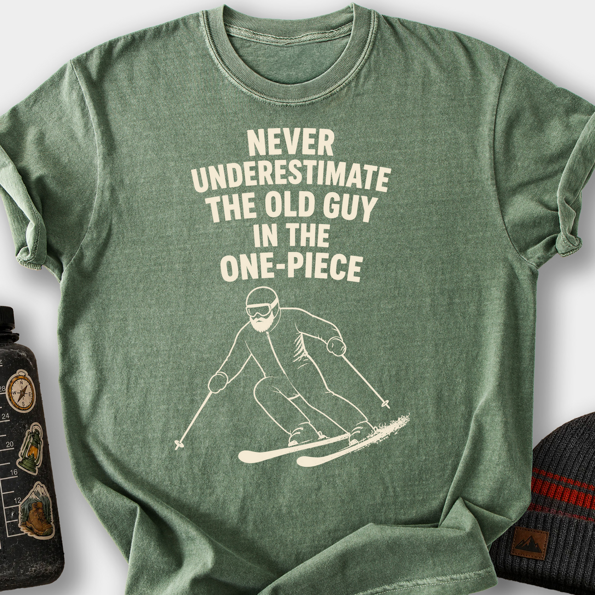 Never Underestimate the Old Guy (Skier) T-Shirt — Moss