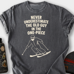 Never Underestimate the Old Guy (Skier) T-Shirt — Pepper