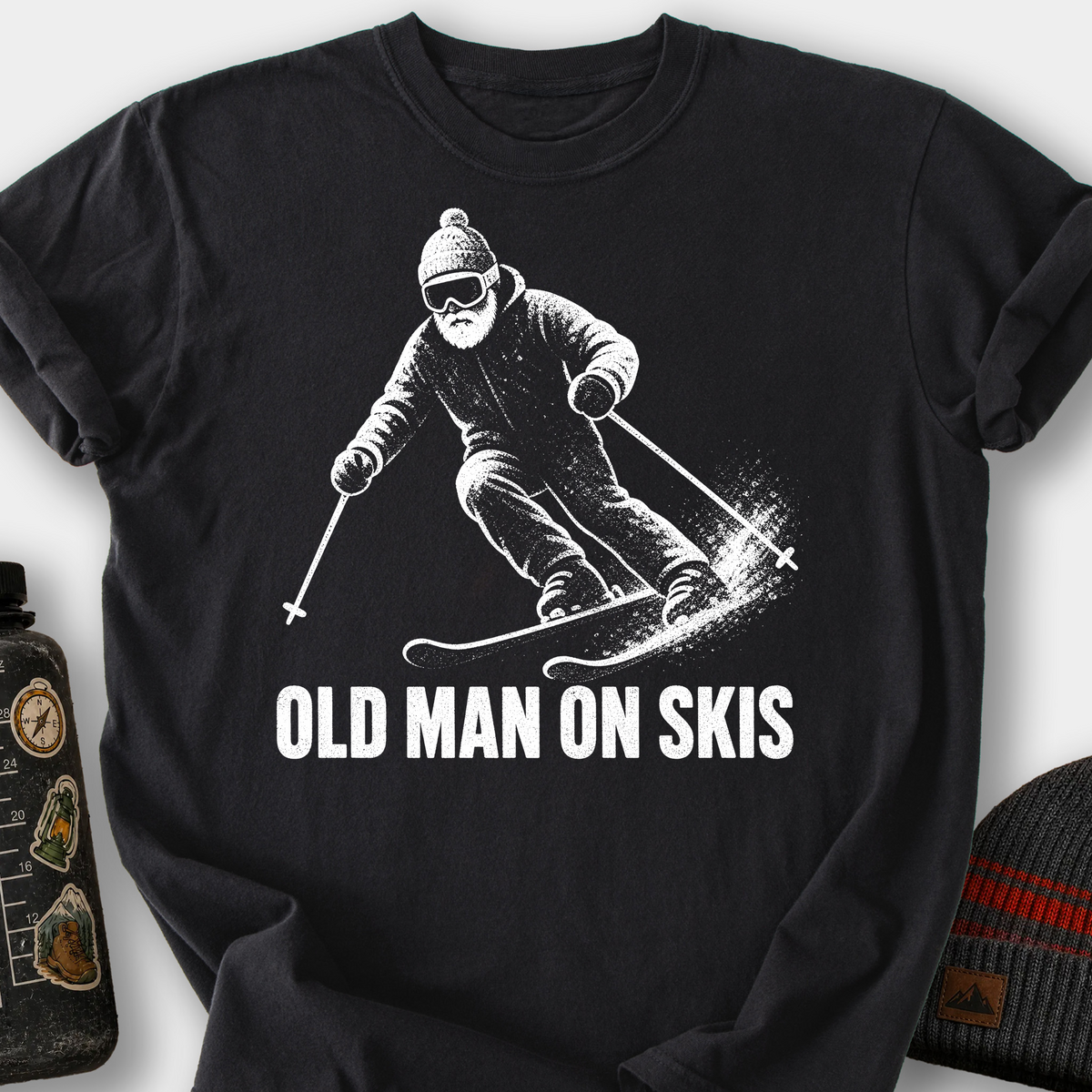 Old Man on Skis T-Shirt — Black