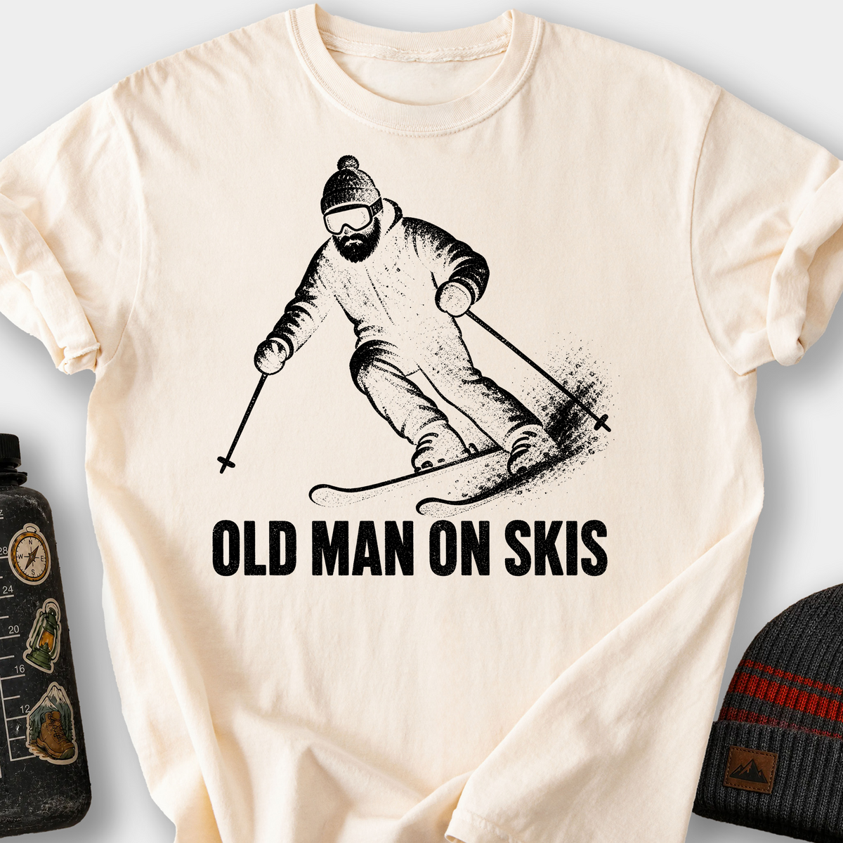 Old Man on Skis T-Shirt — Ivory