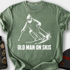Old Man on Skis T-Shirt — Moss
