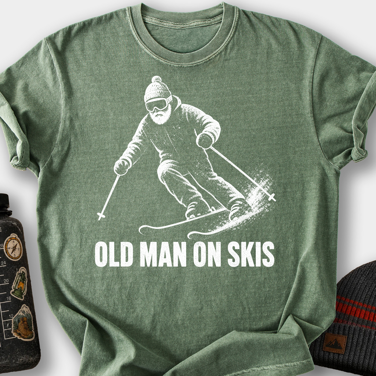 Old Man on Skis T-Shirt — Moss
