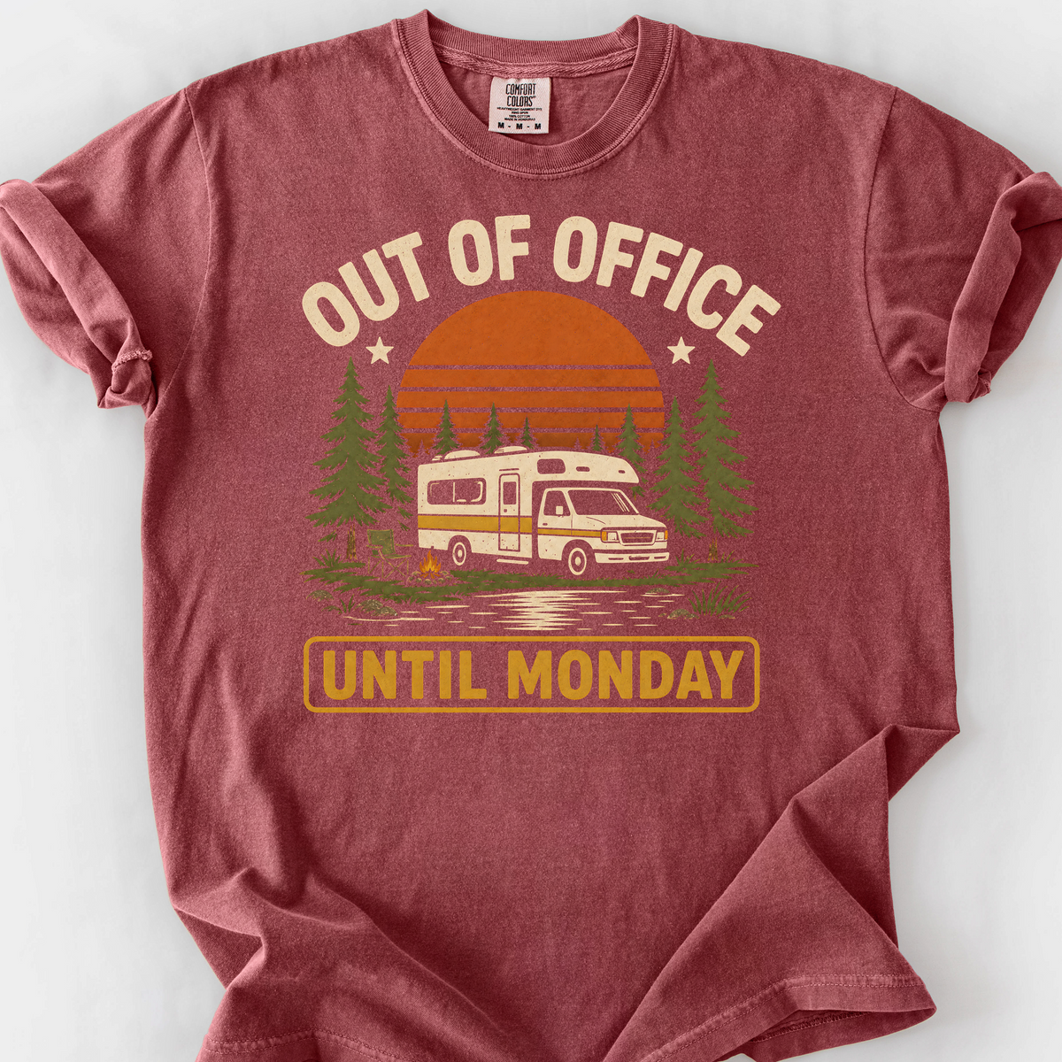 Out of Office Until Monday T-Shirt — Brick