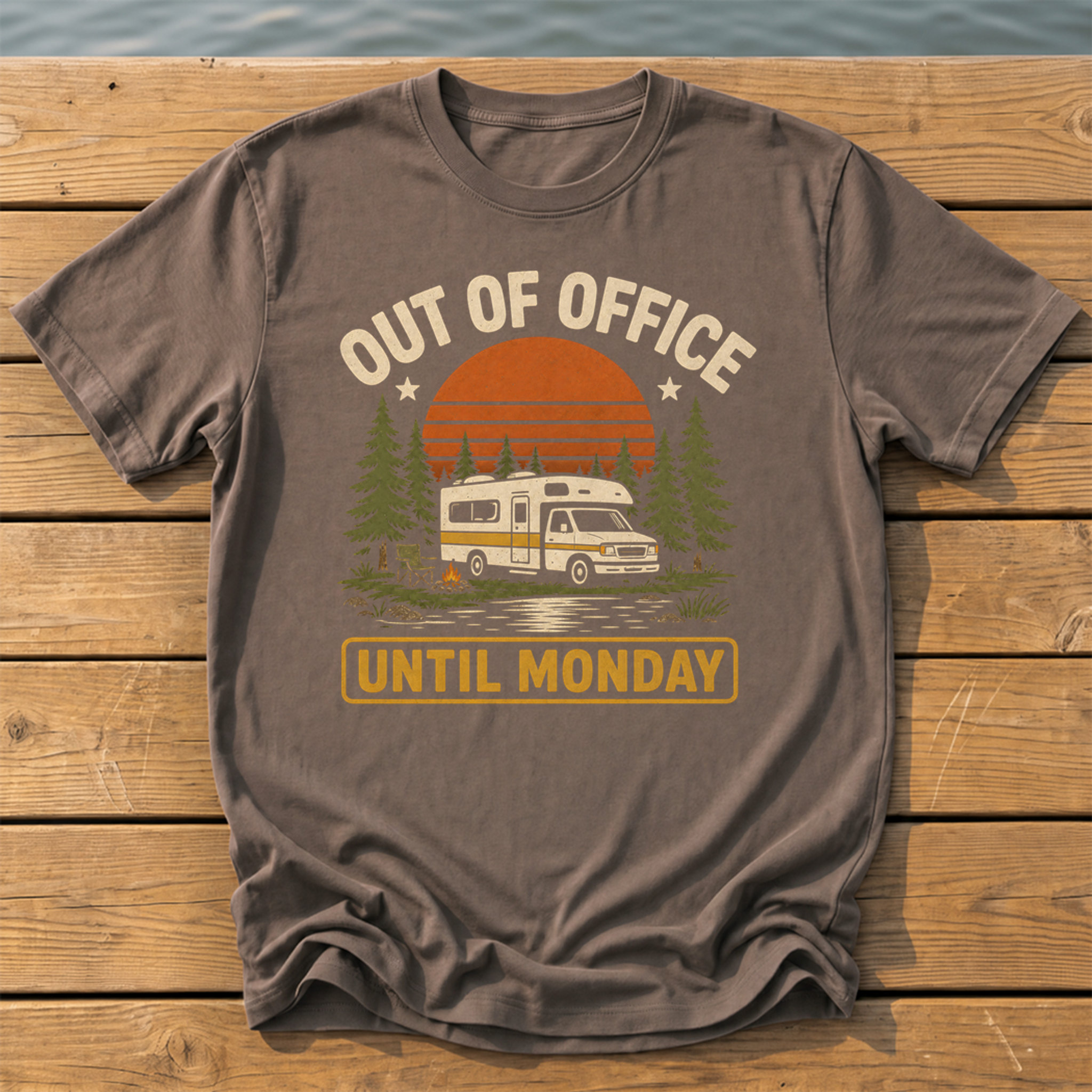Out of Office Until Monday T-Shirt — Espresso