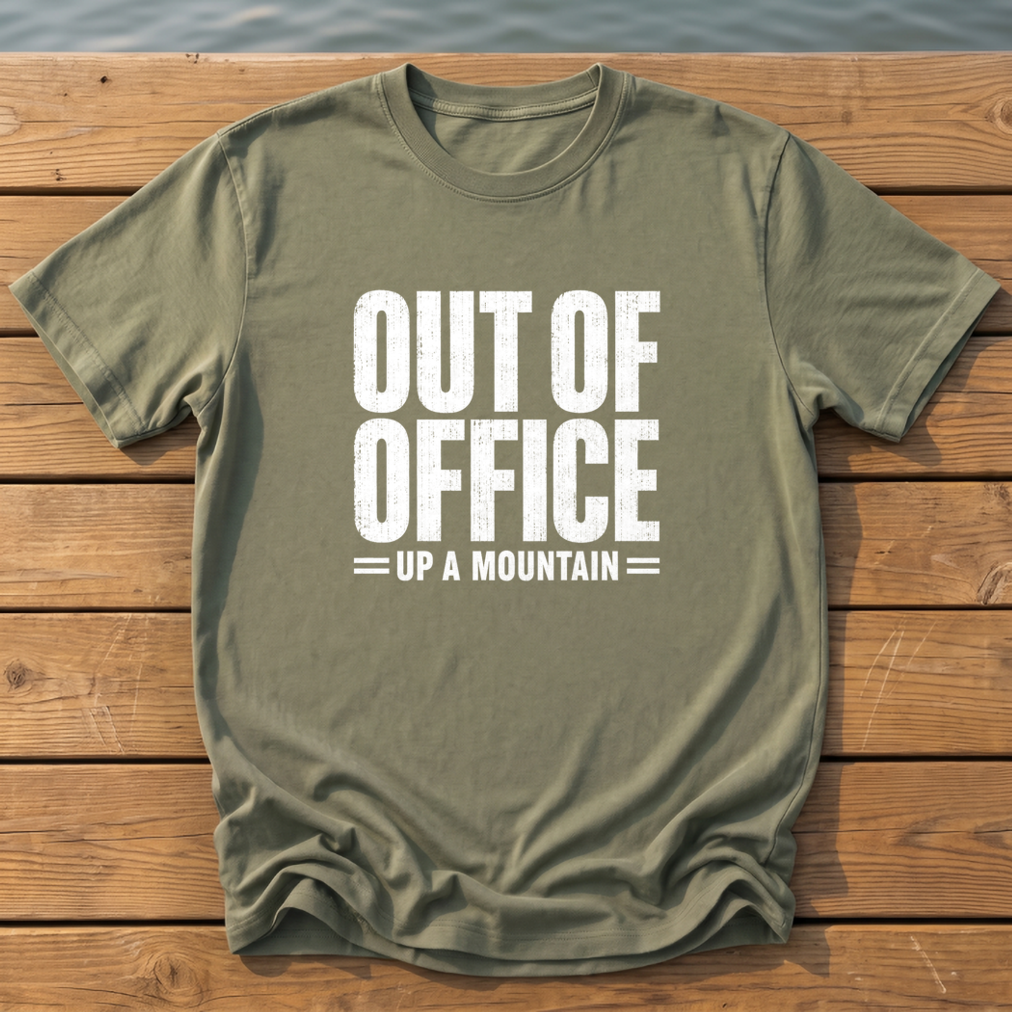 Out Of Office Up A Mountain T-Shirt — Moss
