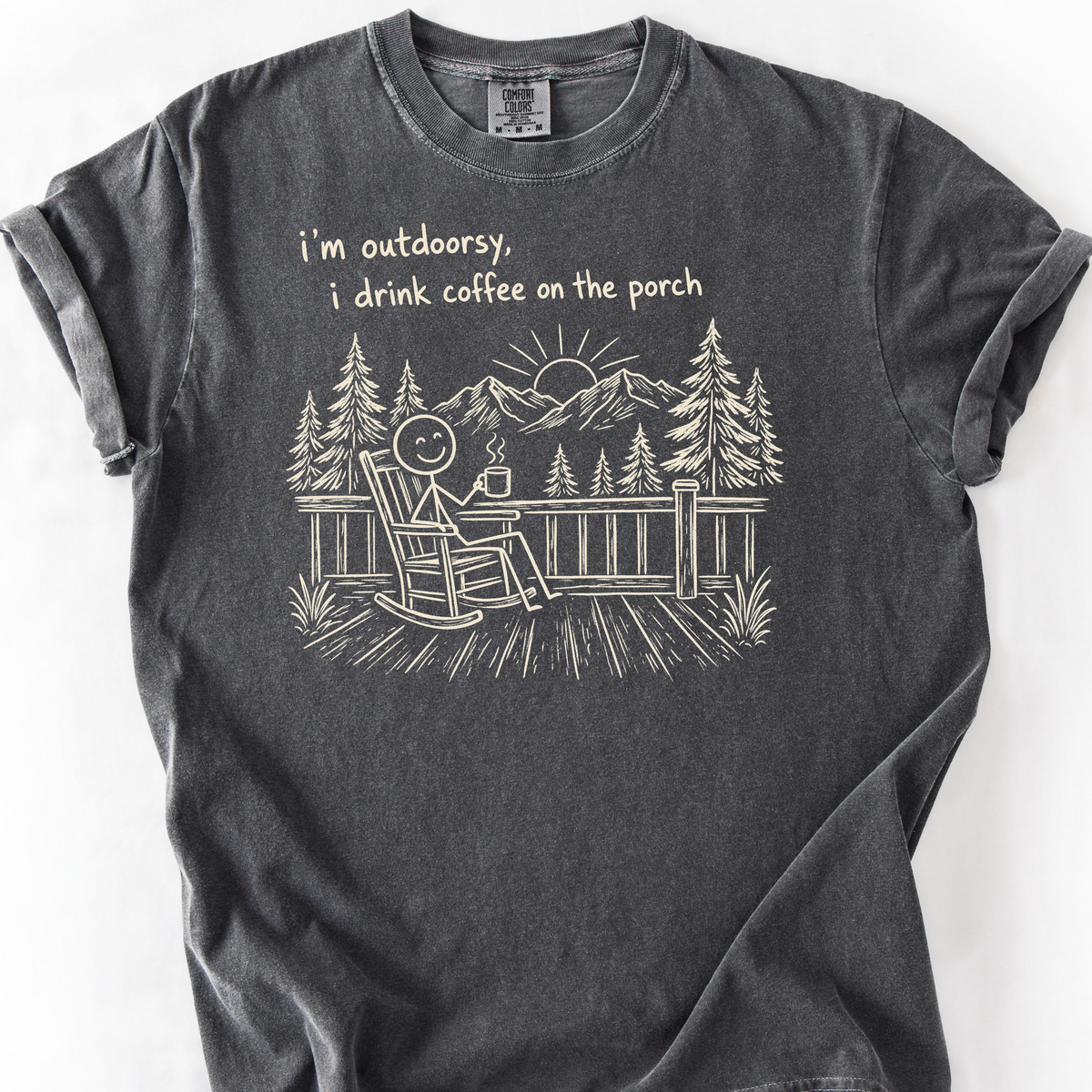 Outdoorsy (Porch Version) T-Shirt — Pepper