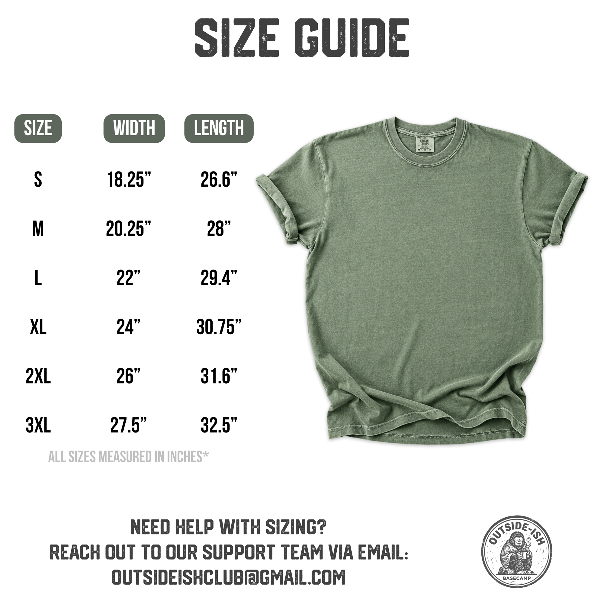 Outside-ish t-shirt size guide