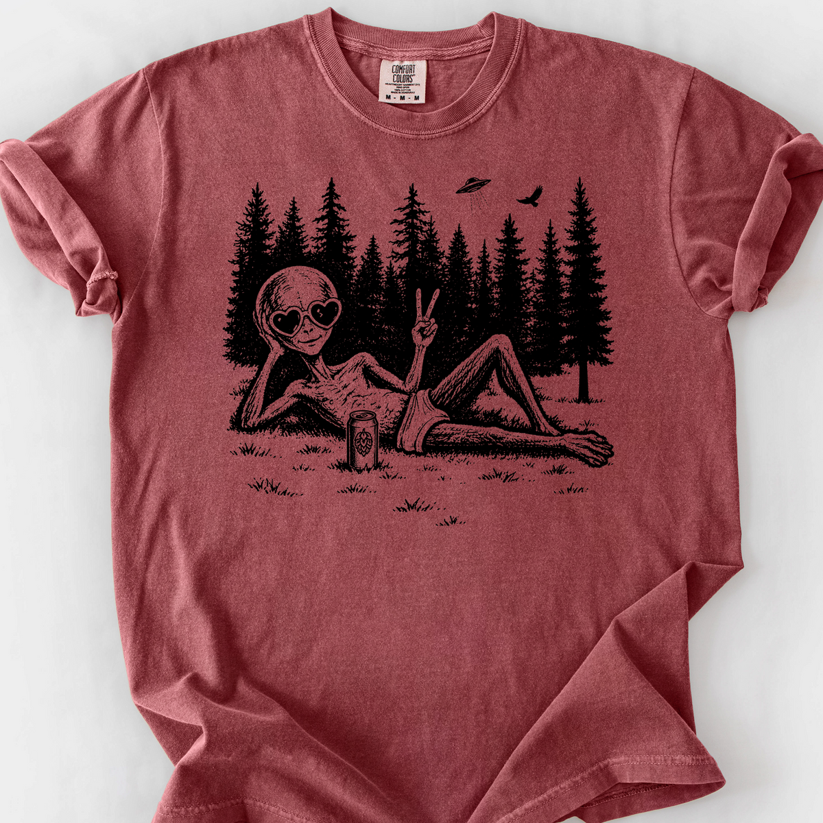 Peace Out Alien T-Shirt — Brick