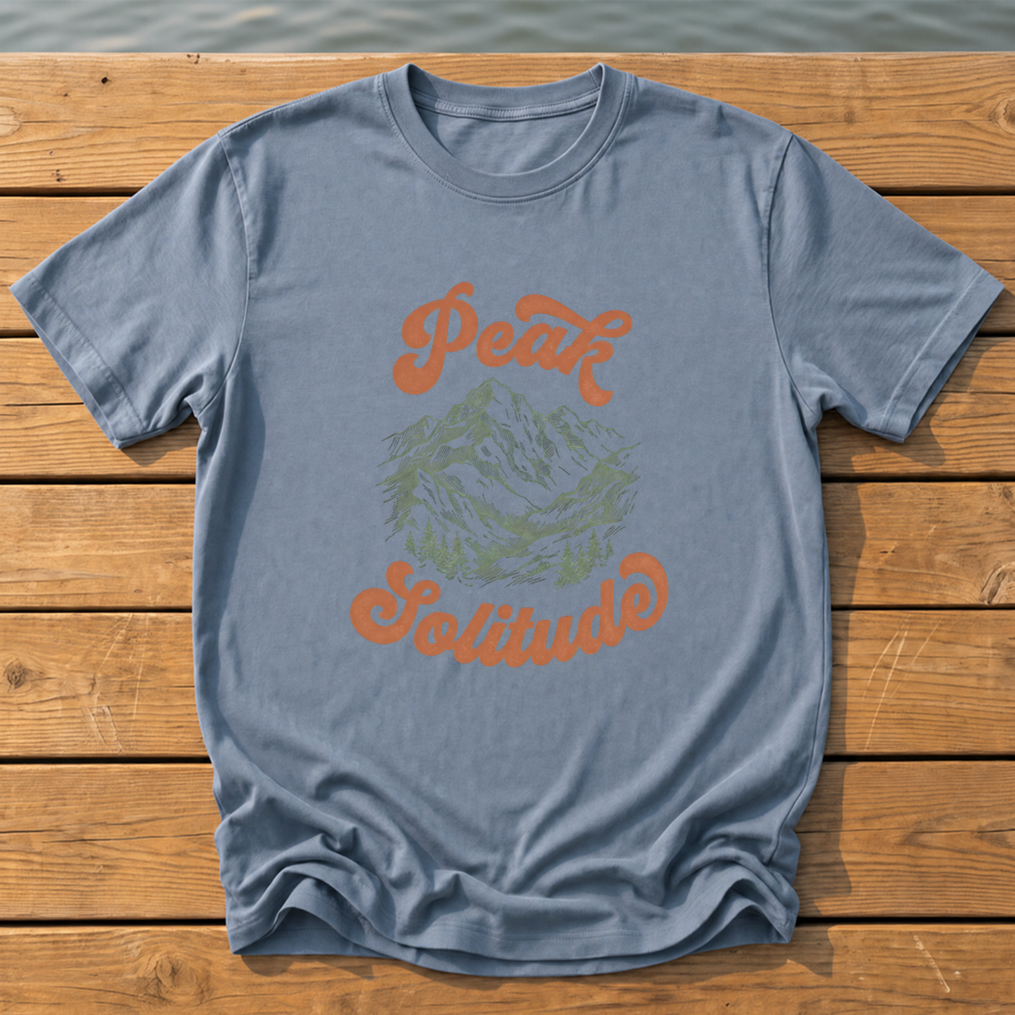 peak solitude engraving retro script duo T-Shirt — Blue Jean